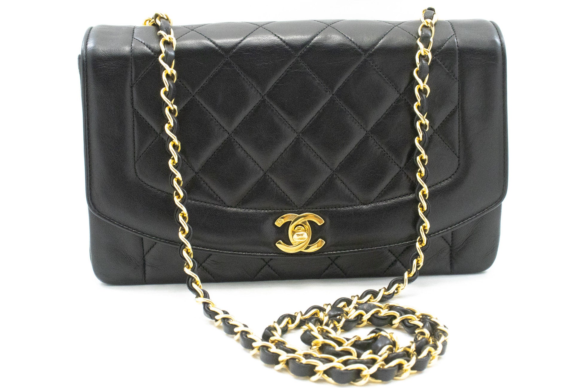 CHANEL Diana Flap Chain Shoulder Bag Black Quilted Lambskin am8 hannari-shop