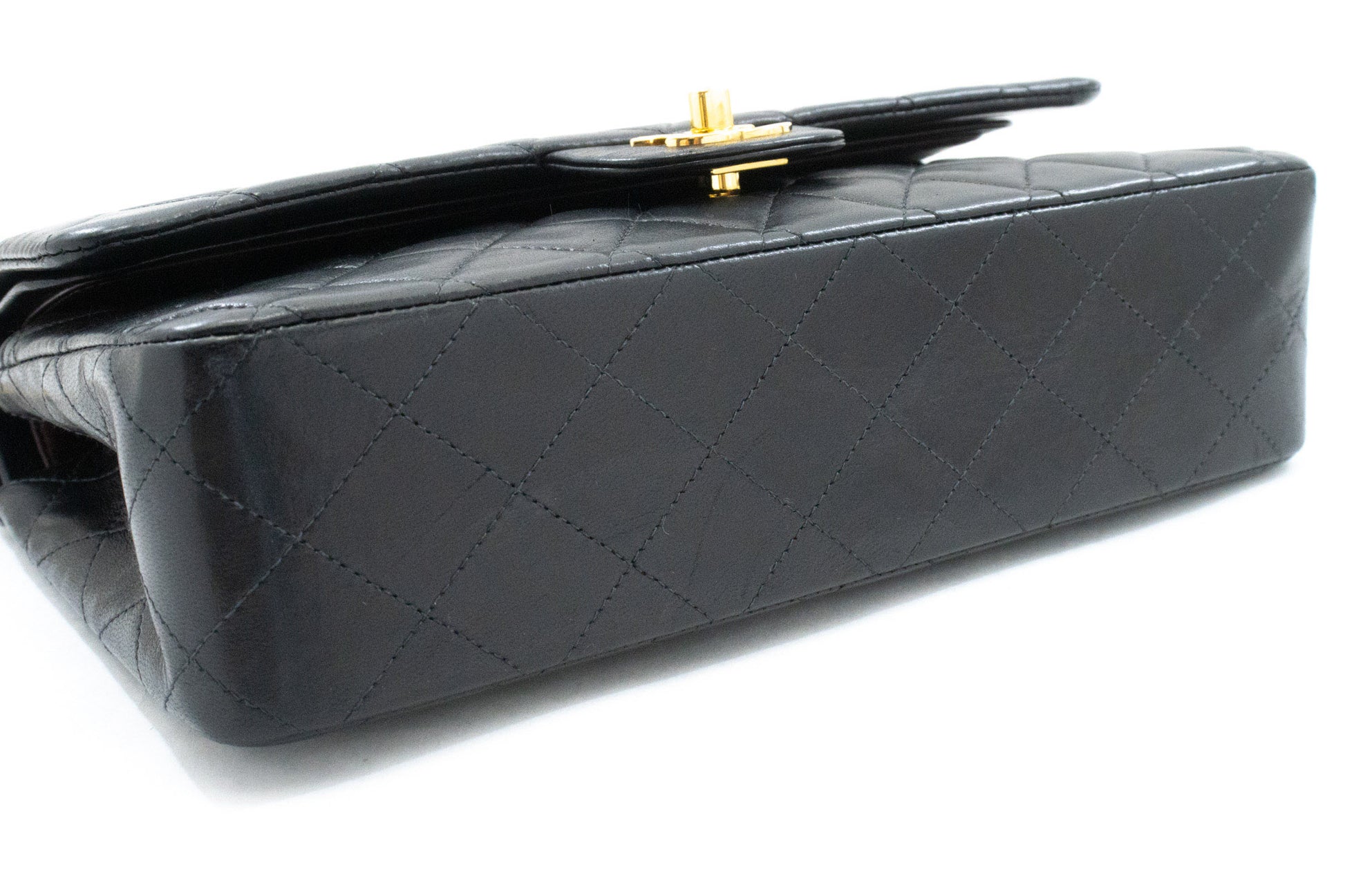 CHANEL Classic Double Flap 10" Chain Shoulder Bag Black Lambskin am9 hannari-shop