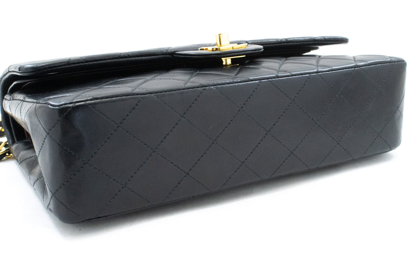 CHANEL Classic Double Flap 10" Chain Shoulder Bag Black Lambskin an1 hannari-shop