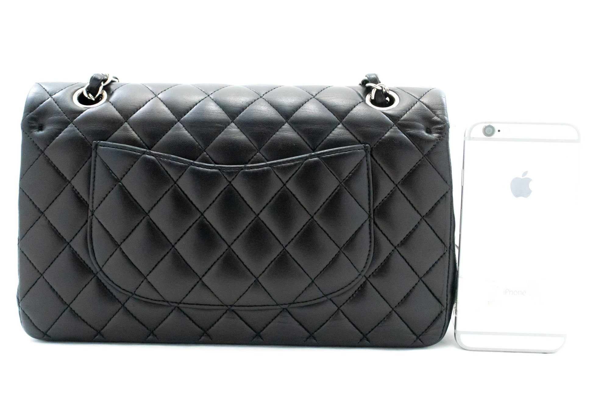 CHANEL Classic Double Flap 10" Chain Shoulder Bag Black Lambskin am5 hannari-shop