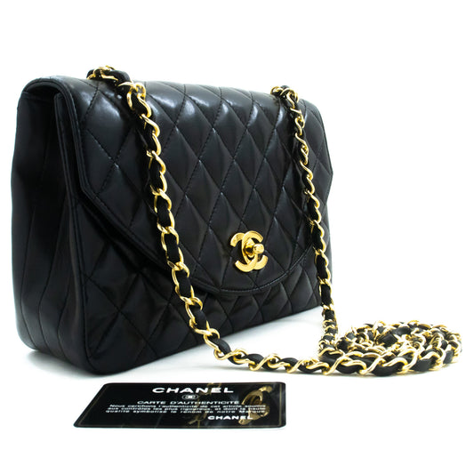 CHANEL Half Moon Chain Shoulder Bag Crossbody Black Quilted Flap am7 hannari-shop