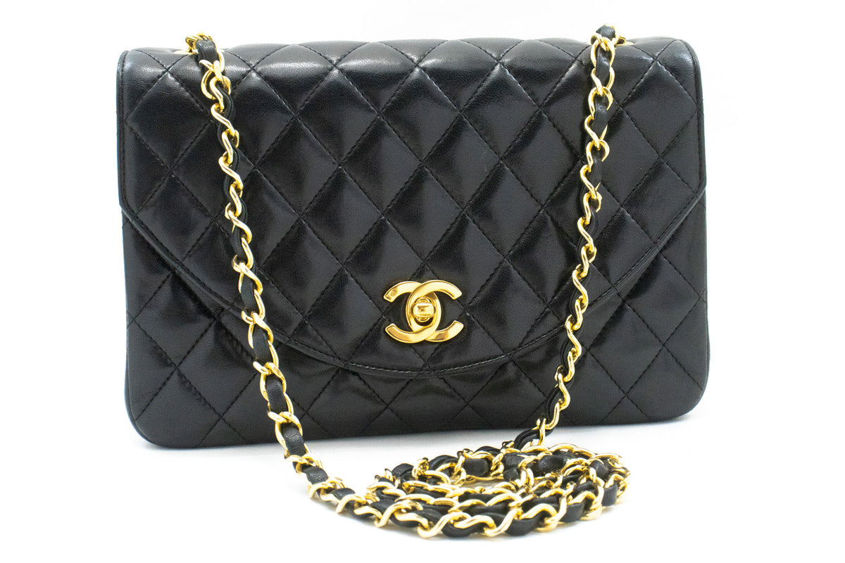 CHANEL Half Moon Chain Shoulder Bag Crossbody Black Quilted Flap am7 hannari-shop