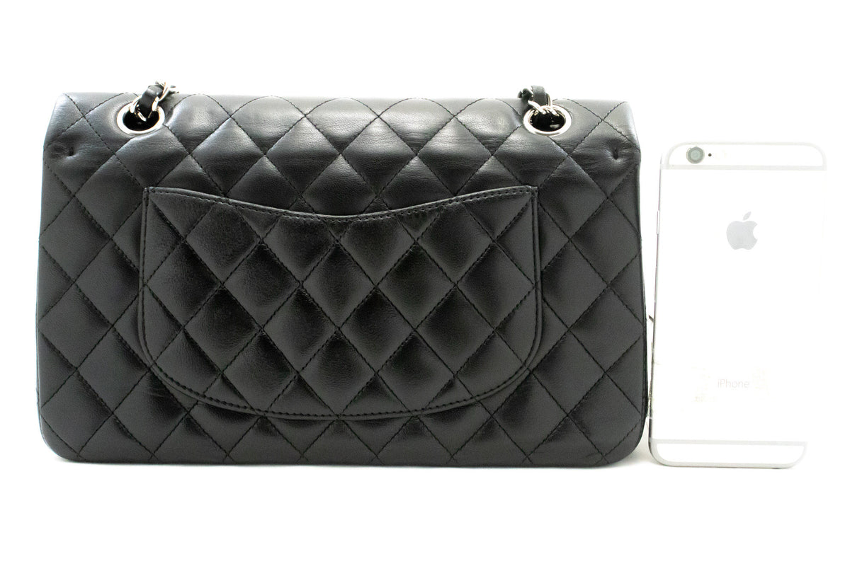 CHANEL Classic Double Flap 10" Chain Shoulder Bag Black Lambskin am6 hannari-shop