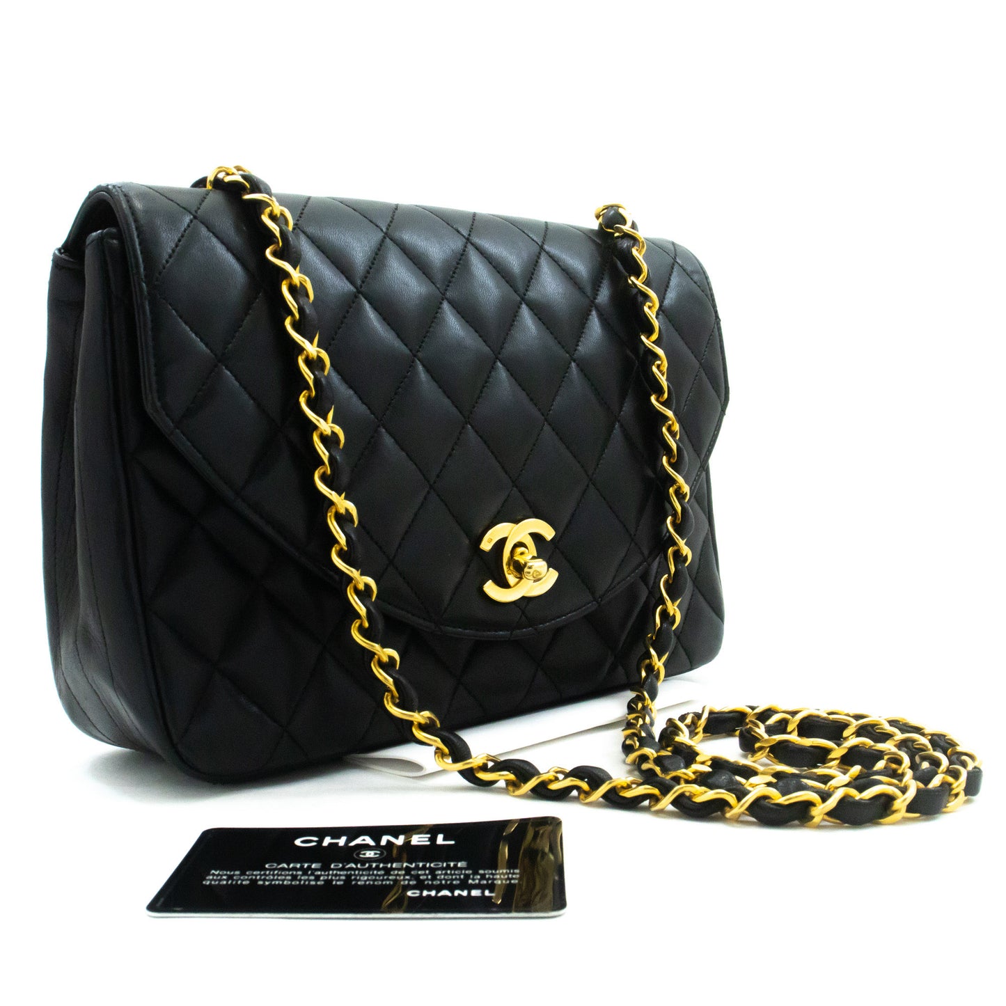 CHANEL Half Moon Chain Shoulder Bag Crossbody Black Quilted Flap an3 hannari-shop