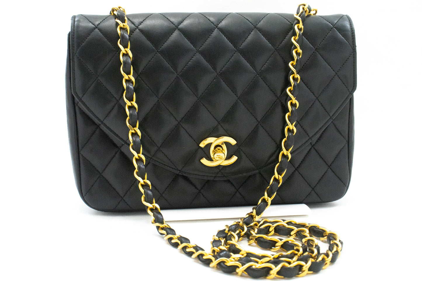 CHANEL Half Moon Chain Shoulder Bag Crossbody Black Quilted Flap an3 hannari-shop