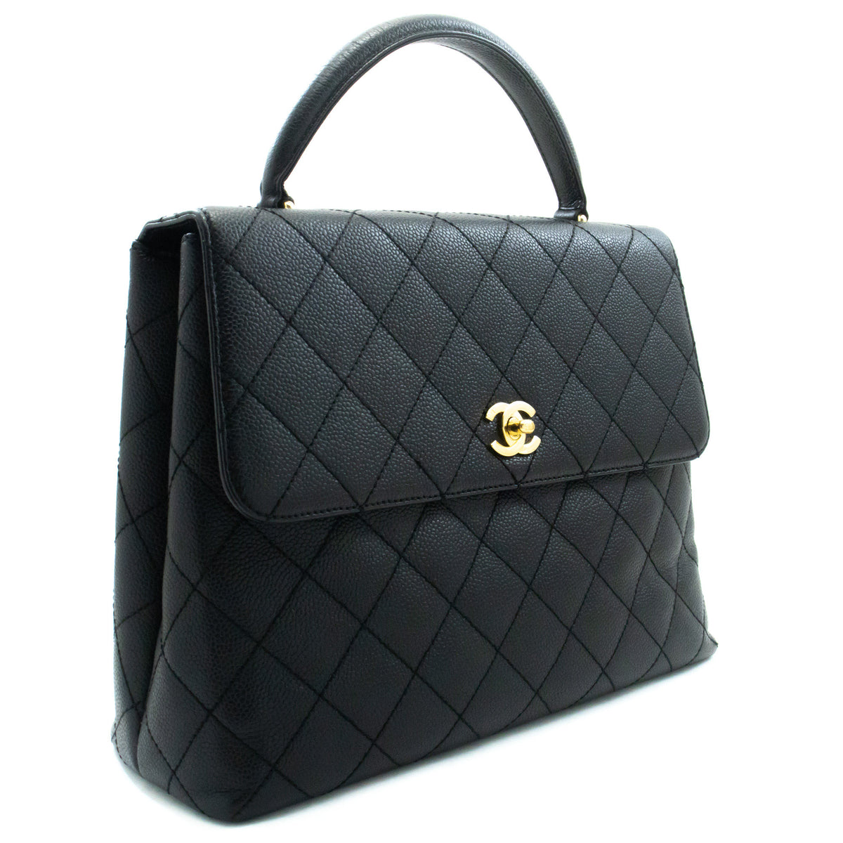 CHANEL Grained Calfskin Handbag Top Handle Bag Kelly Black Flap an4 hannari-shop