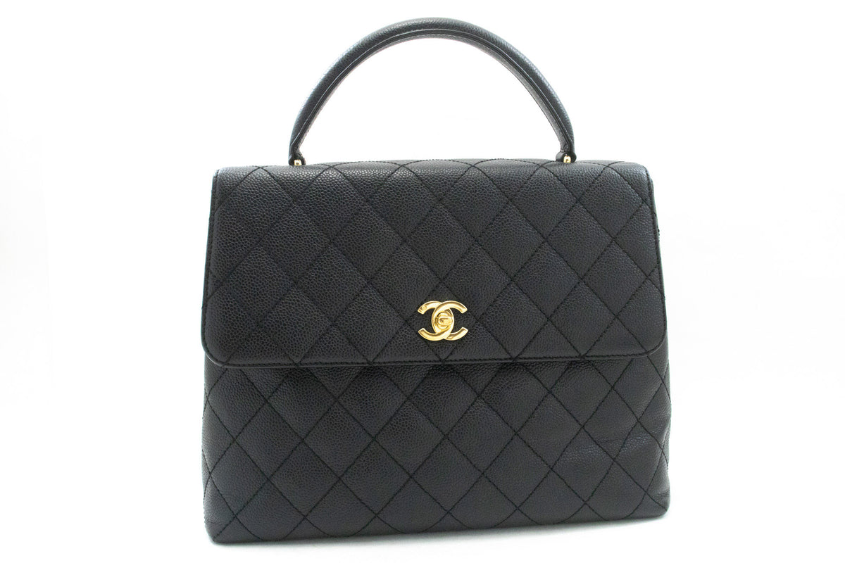 CHANEL Grained Calfskin Handbag Top Handle Bag Kelly Black Flap an4 hannari-shop