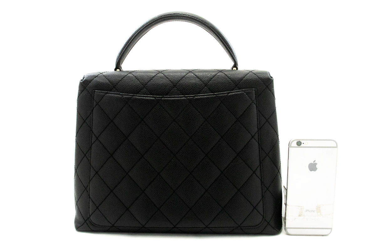 CHANEL Grained Calfskin Handbag Top Handle Bag Kelly Black Flap an4 hannari-shop