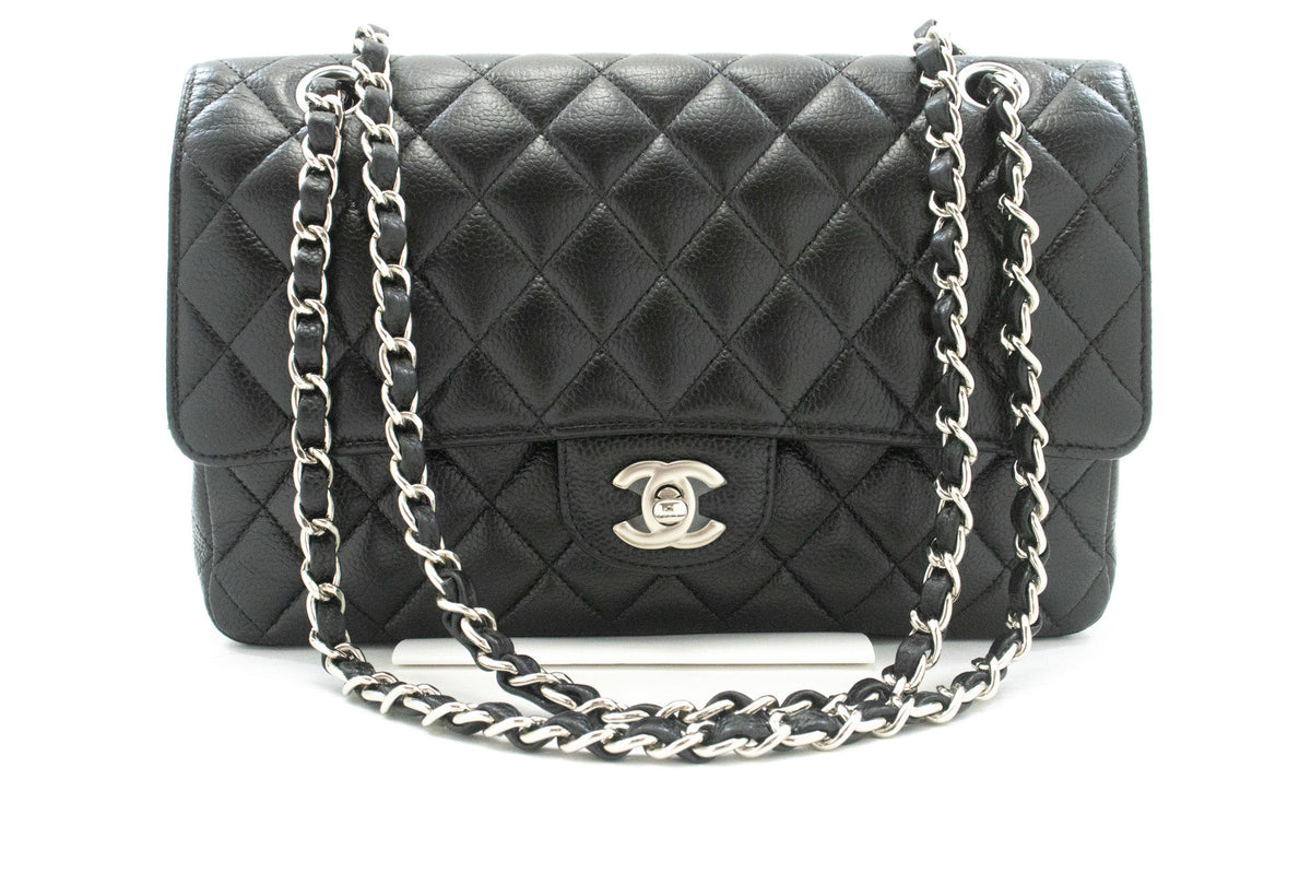 CHANEL Grained Calfskin Double Flap 10" Chain Shoulder Bag Black ao1 hannari-shop