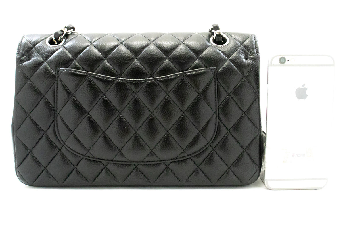 CHANEL Grained Calfskin Double Flap 10" Chain Shoulder Bag Black ao1 hannari-shop