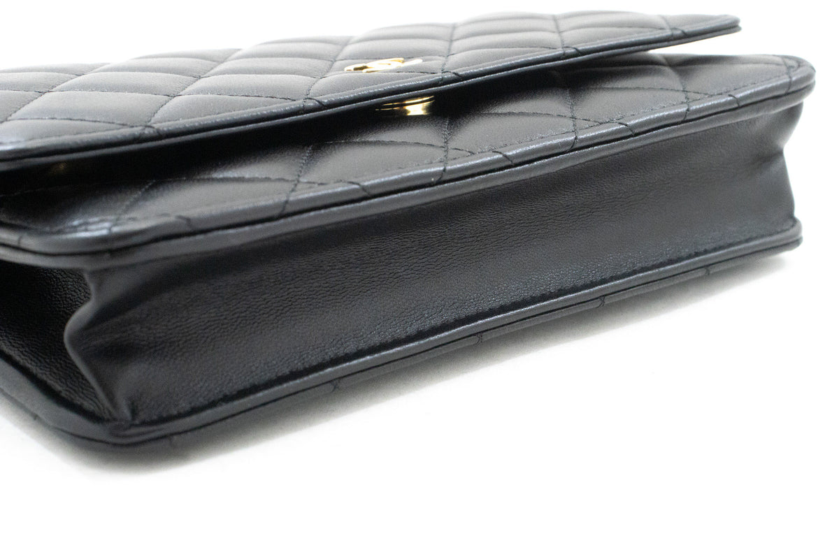 CHANEL Black Classic Wallet On Chain WOC Shoulder Bag Gold Clutch an9 hannari-shop