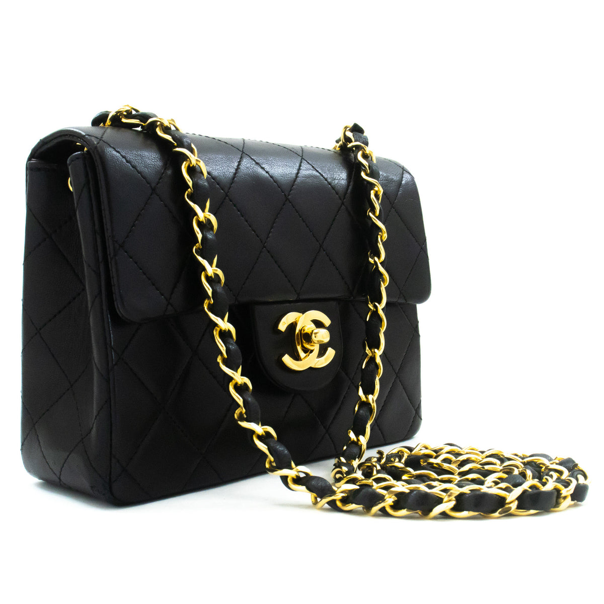 CHANEL Mini Square Small Chain Shoulder Bag Crossbody Black Purse ao3 hannari-shop