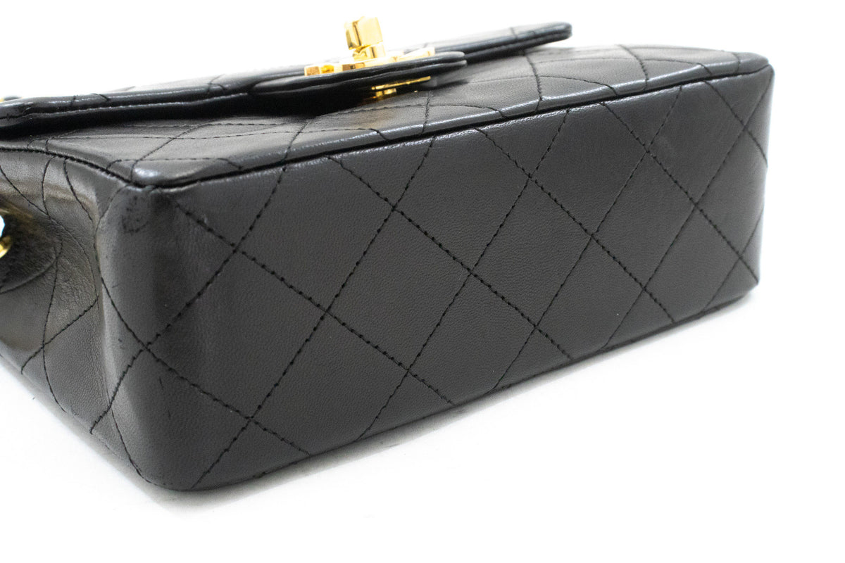 CHANEL Mini Square Small Chain Shoulder Bag Crossbody Black Purse ao3 hannari-shop