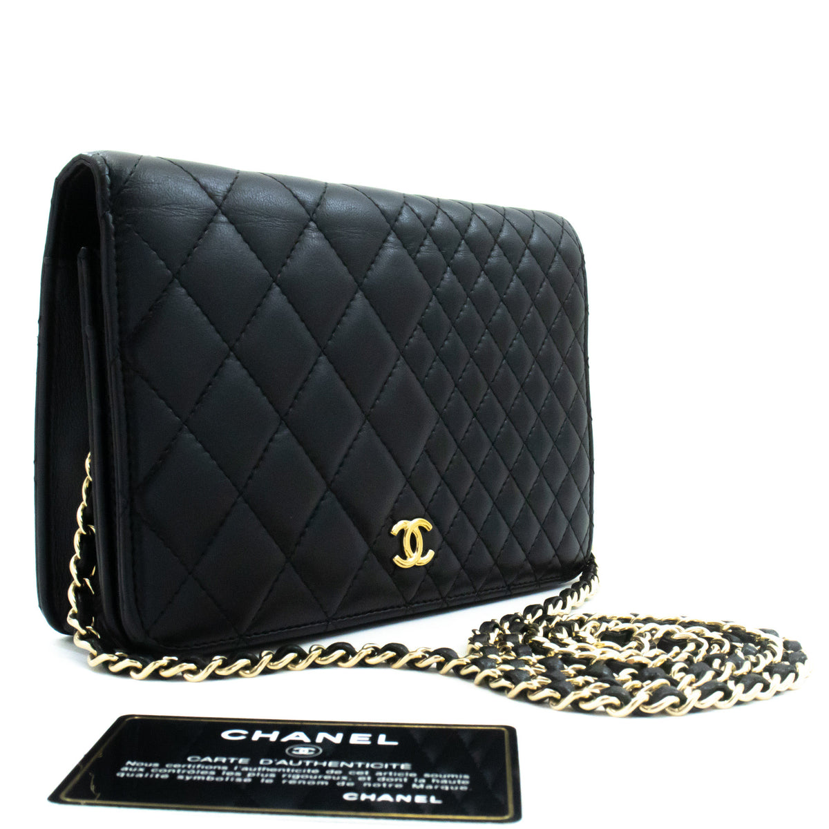 CHANEL Black Classic Wallet On Chain WOC Shoulder Bag Crossbody ao2 hannari-shop