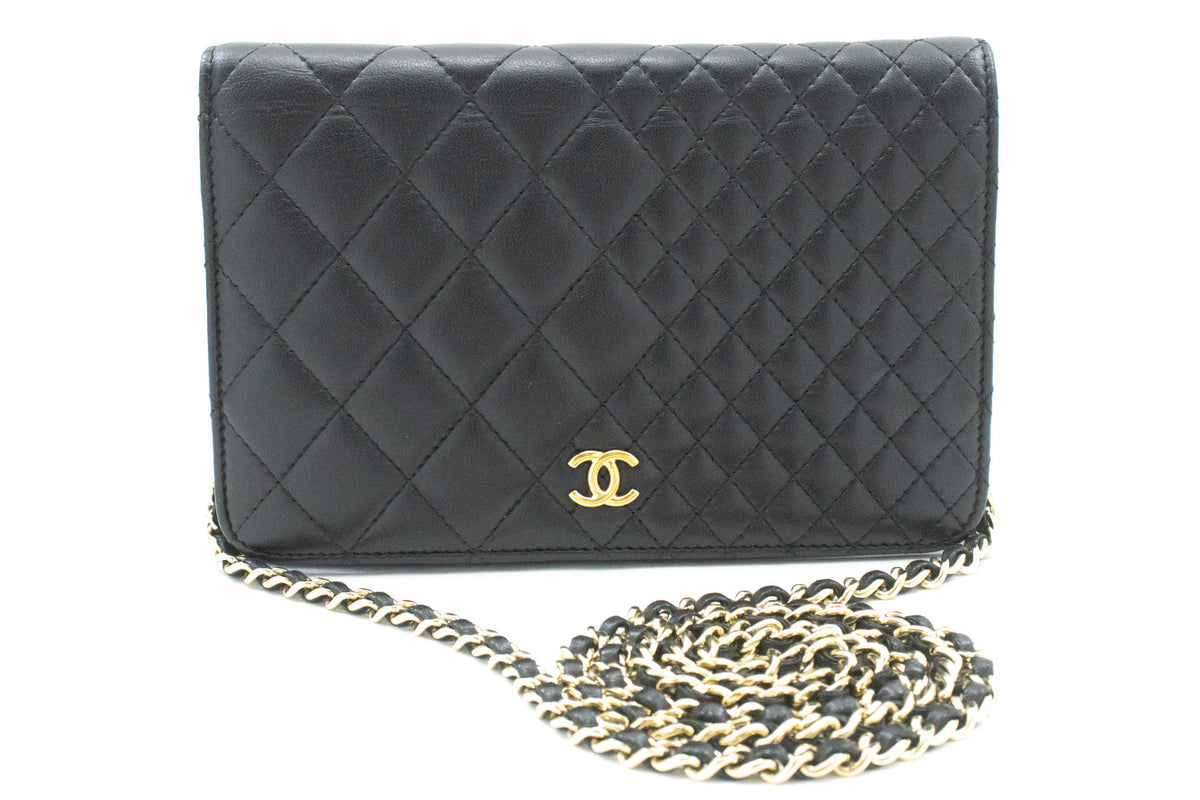 CHANEL Black Classic Wallet On Chain WOC Shoulder Bag Crossbody ao2 hannari-shop