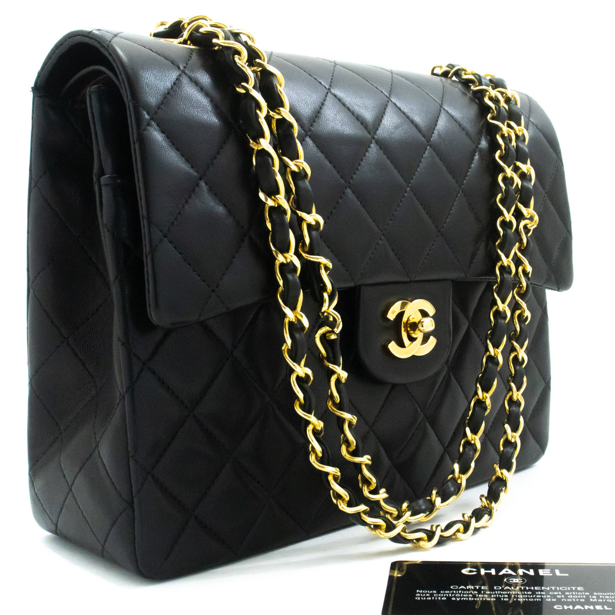 CHANEL Classic Double Flap Square Chain Shoulder Bag Black an8 hannari-shop