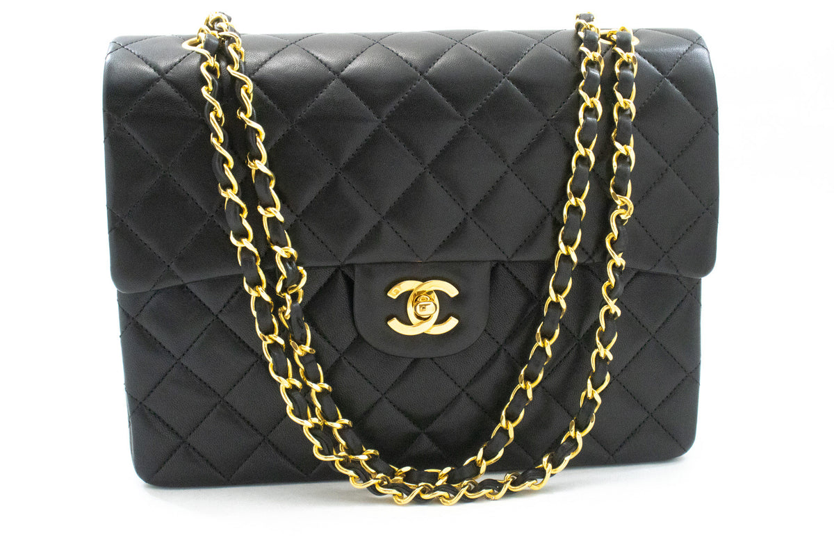CHANEL Classic Double Flap Square Chain Shoulder Bag Black an8 hannari-shop