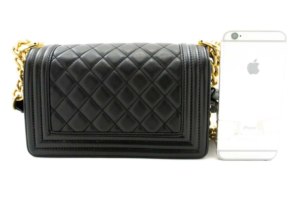 CHANEL Boy Chain Shoulder Bag Black Quilted Flap Lambskin Gold an6 hannari-shop