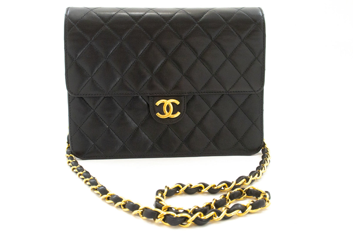 CHANEL Lille kæde skuldertaske clutch sort quiltet flap lammeskind ao8 — forside hannari-shop