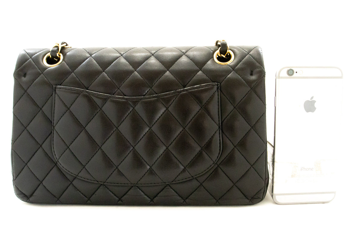 CHANEL Classic Double Flap 10" Chain Shoulder Bag Black Lambskin aq1 — vue de dos hannari-shop