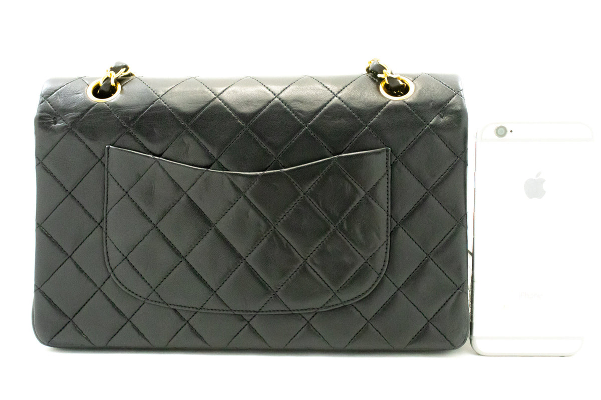 CHANEL Classic Double Flap 10" Chain Shoulder Bag Black Lambskin ao6 — vue arrière hannari-shop