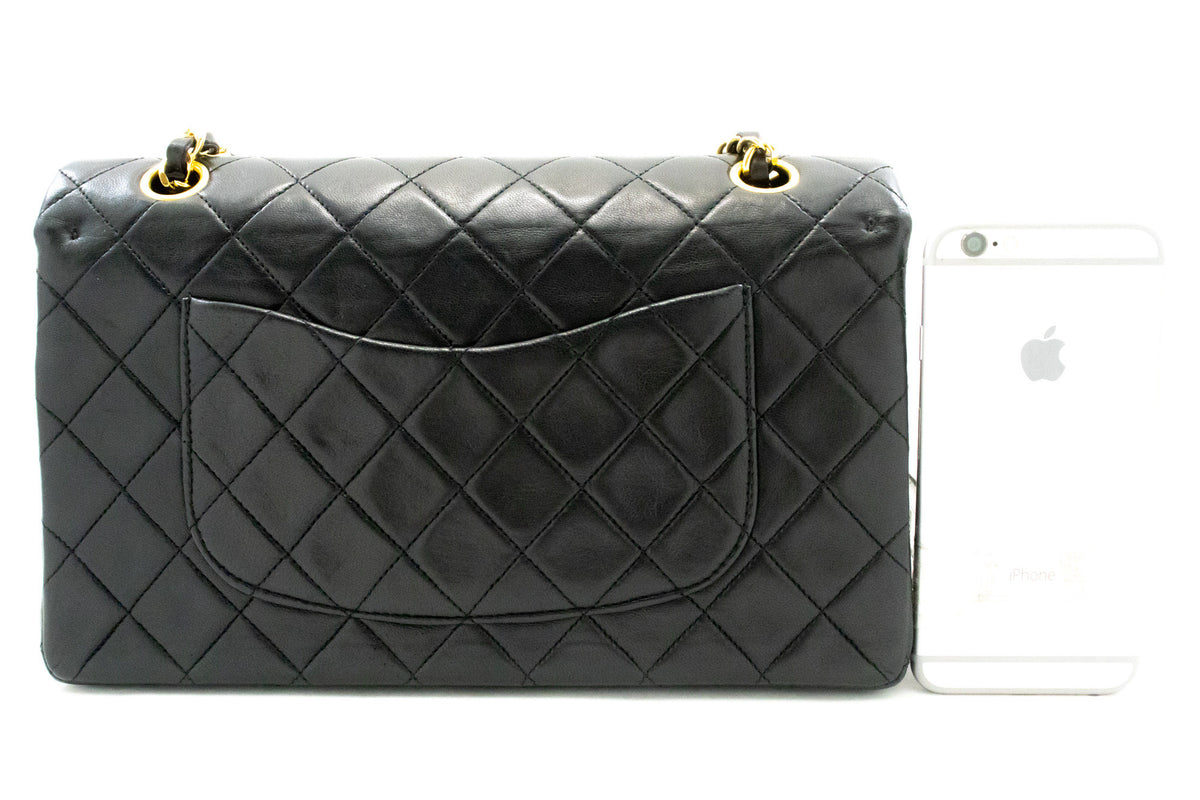 CHANEL Classic Double Flap 10" Chain Shoulder Bag Black Lambskin ap6 — dos hannari-shop