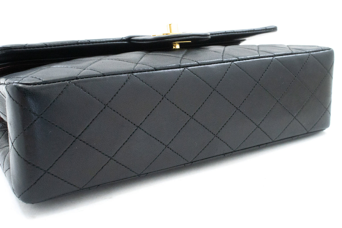CHANEL Classic Double Flap 10" Chain Shoulder Bag Black Lambskin ap6 — dessous hannari-shop