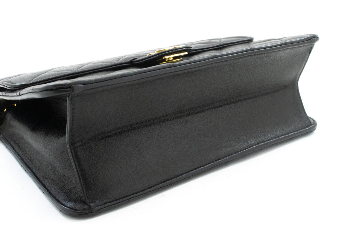 CHANEL Small Chain Shoulder Bag Clutch Black Quilted Flap Lambskin ap4 — bottom hannari-shop