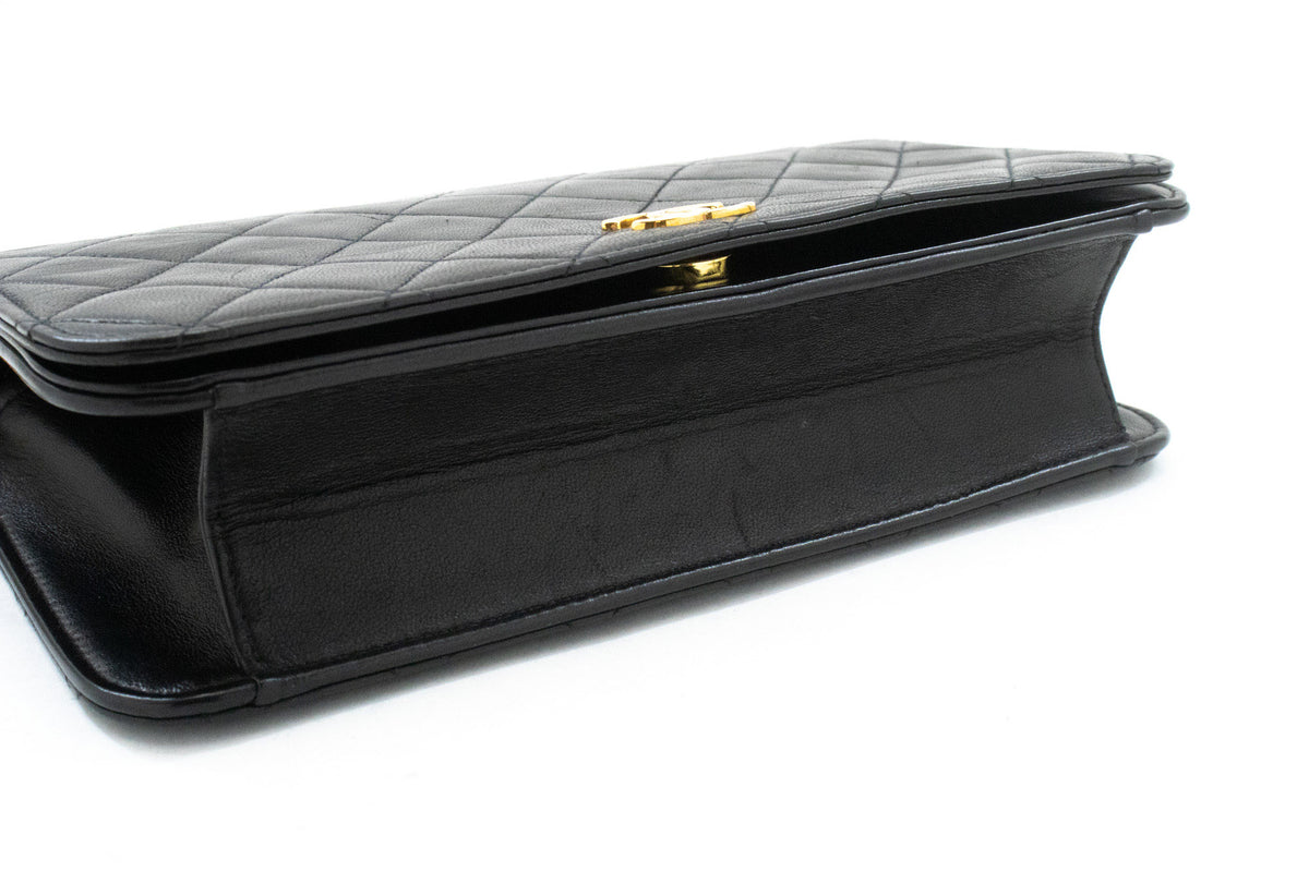 CHANEL Full Flap Chain Shoulder Bag Clutch Black Quilted Lambskin ao4 — bottom hannari-shop