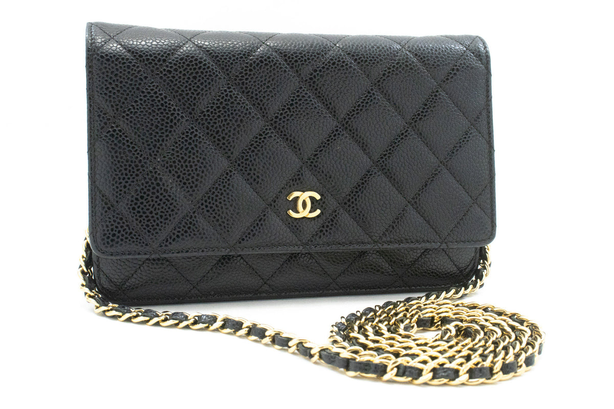 CHANEL جلد العجل المحبب Wallet On Chain WOC حقيبة كتف سوداء ap1 — أمامي hannari-shop