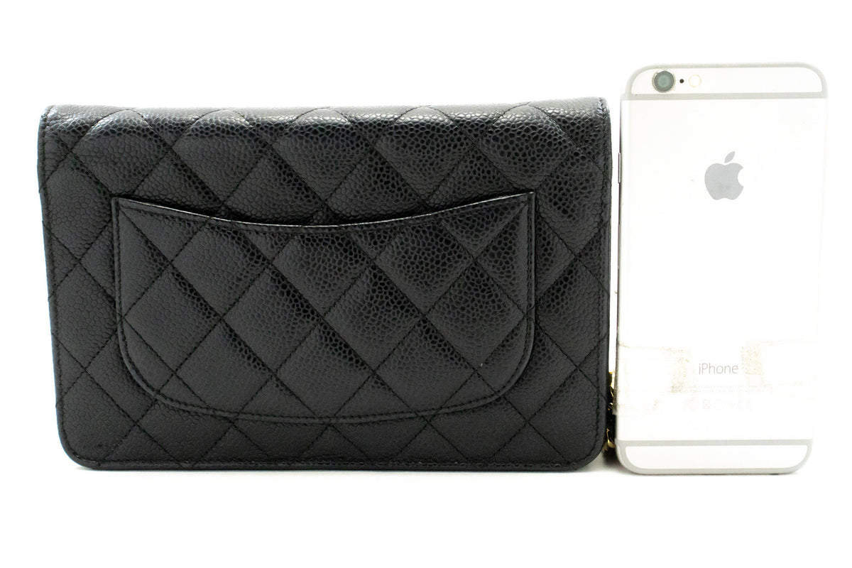 CHANEL جلد العجل المحبب Wallet On Chain WOC حقيبة كتف سوداء ap1 — خلفي hannari-shop