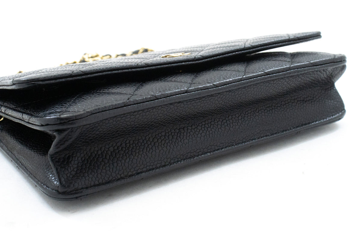 CHANEL جلد العجل المحبب Wallet On Chain WOC حقيبة كتف سوداء ap1 — سفلي hannari-shop