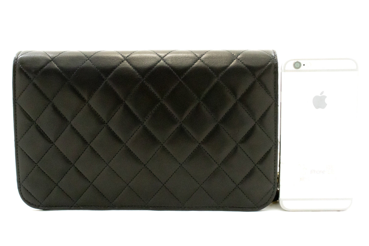 CHANEL Full Flap Chain Shoulder Bag Clutch Black Quilted Lambskin ao5 — back hannari-shop