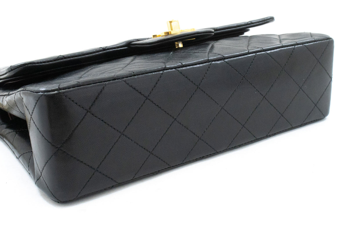 CHANEL Classic Double Flap 9" Chain Shoulder Bag Black Lambskin ap2 — bottom hannari-shop