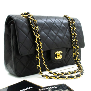 CHANEL Classic Double Flap 10" Chain Shoulder Bag Black Lambskin m52 hannari-shop