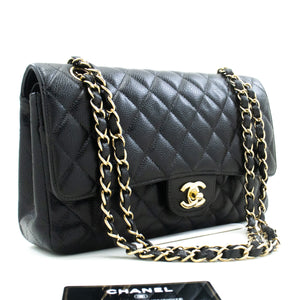 CHANEL Caviar Classic Double Flap 10" Chain Shoulder Bag Black m60 hannari-shop