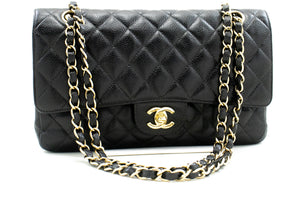 CHANEL Caviar Classic Double Flap 10" Chain Shoulder Bag Black m60 hannari-shop