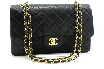 CHANEL Classic Double Flap 10" Chain Shoulder Bag Black Lambskin m90 hannari-shop