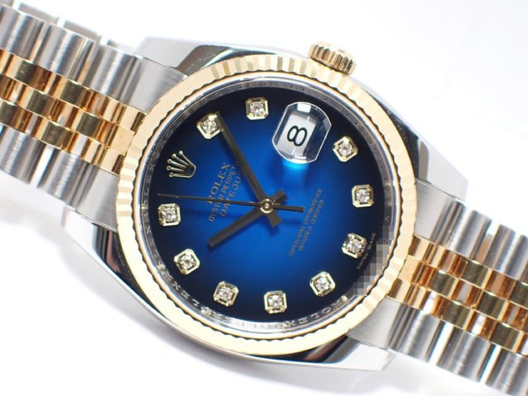 ROLEX Datejust YG combination 116233G blue Gradation 10P diamond V series Mens 182144875 hannari-shop