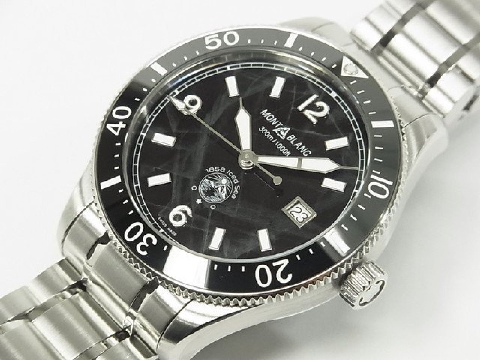 MONTBLANC 1858 Iced Sea Automatique date Réf.MB129371 bracelet caoutchouc Article authentique Homme 184607294 hannari-shop