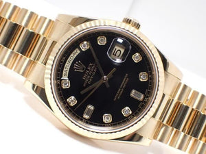 ROLEX DAY DATE 36 MM YG black Dial index diamond 118238A Y series Mens 186074402 hannari-shop