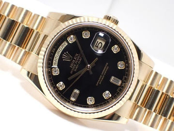 ROLEX DAY DATE 36 MM YG black Dial index diamond 118238A Y series Mens 186074402 hannari-shop