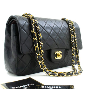 CHANEL Classic Double Flap 10" Chain Shoulder Bag Black Lambskin m78 hannari-shop