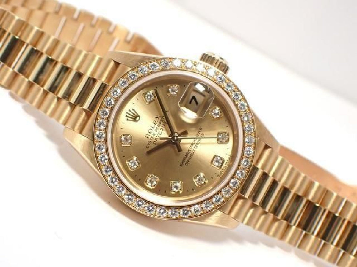 ROLEX Datejust champagne 10P diamantkrans diamant 18KYG President-armbånd A-serie herre 193199743 hannari-shop