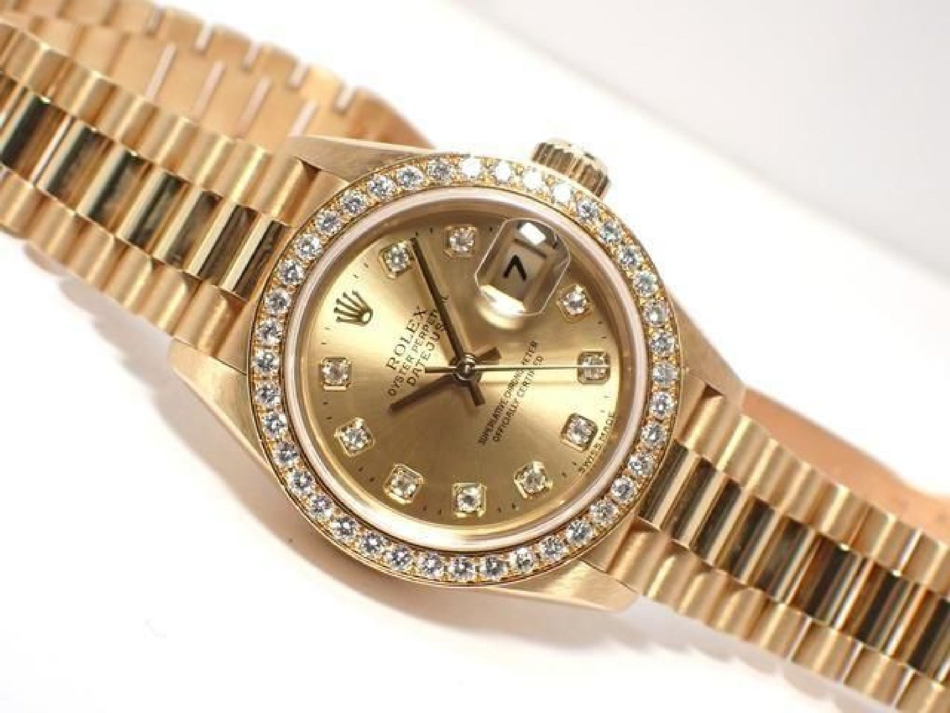 ROLEX Datejust champagne 10P diamantkrans diamant 18KYG President-armbånd A-serie herre 193199743 hannari-shop