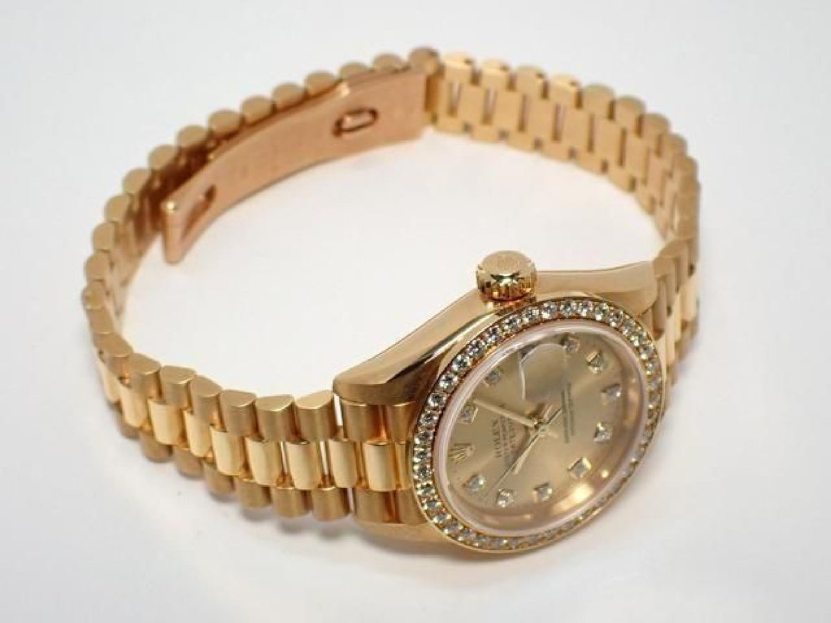 ROLEX Datejust champagne 10P diamantkrans diamant 18KYG President-armbånd A-serie herre 193199743 hannari-shop