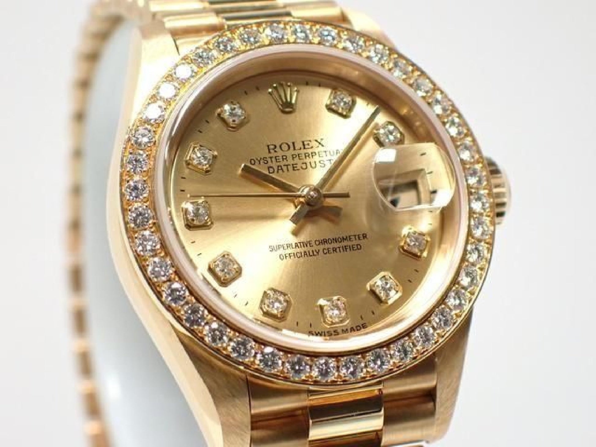 ROLEX Datejust champagne 10P diamantkrans diamant 18KYG President-armbånd A-serie herre 193199743 hannari-shop