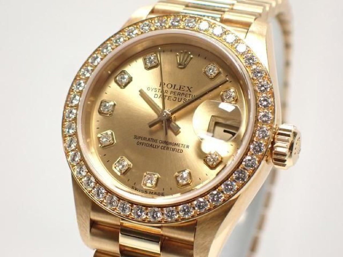 ROLEX Datejust champagne 10P diamantkrans diamant 18KYG President-armbånd A-serie herre 193199743 hannari-shop