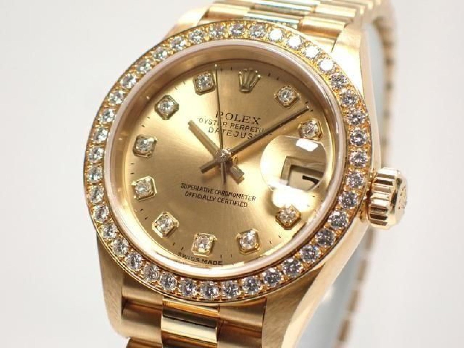 ROLEX Datejust champagne 10P diamantkrans diamant 18KYG President-armbånd A-serie herre 193199743 hannari-shop