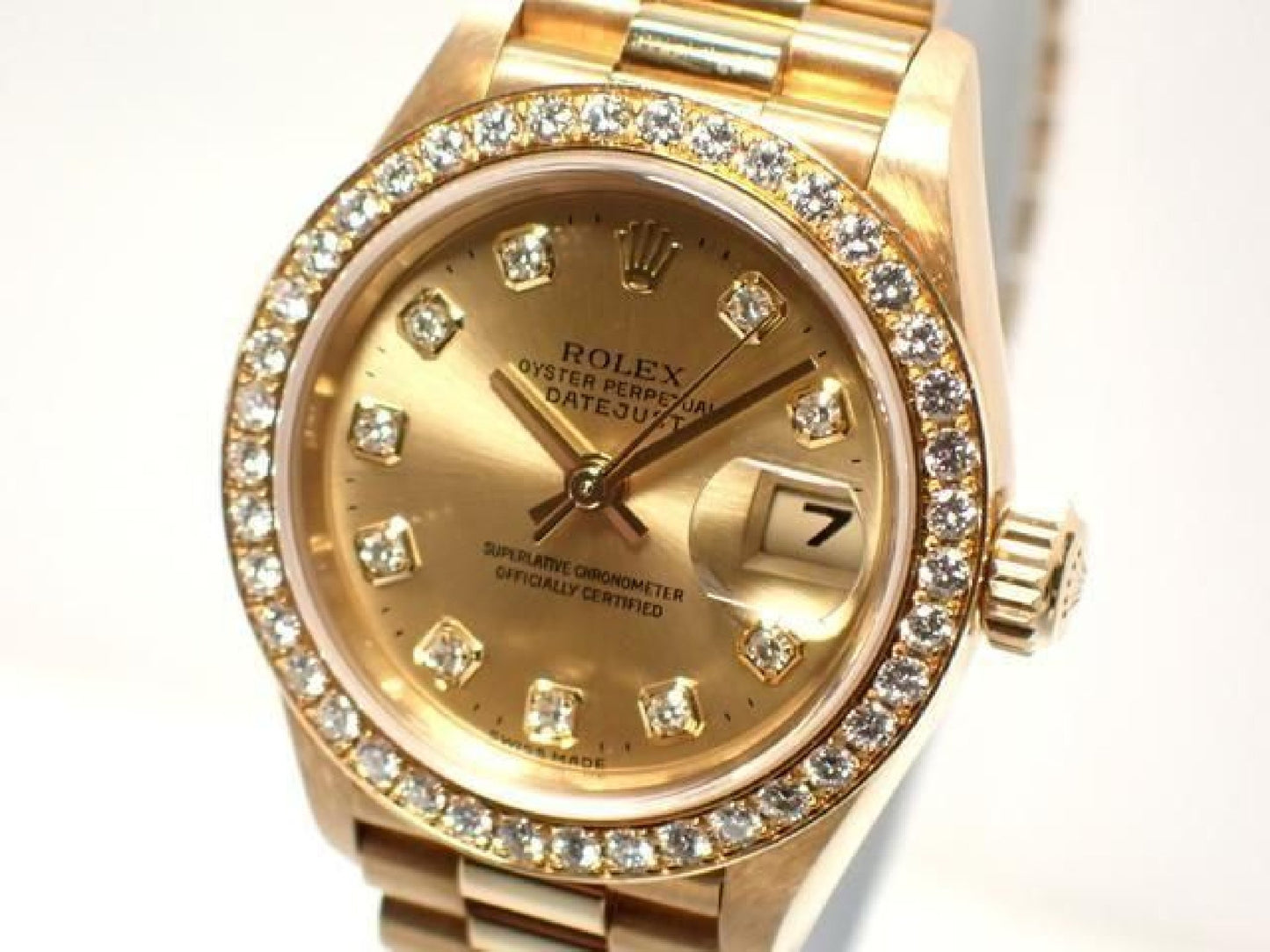 ROLEX Datejust champagne 10P diamantkrans diamant 18KYG President-armbånd A-serie herre 193199743 hannari-shop